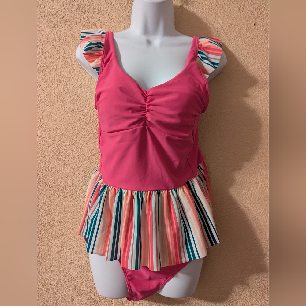 NWT Matilda Jane Women's Medium Swimsuit Sunrise Sunset Top & Bottoms Pink - Picture 1 of 12
